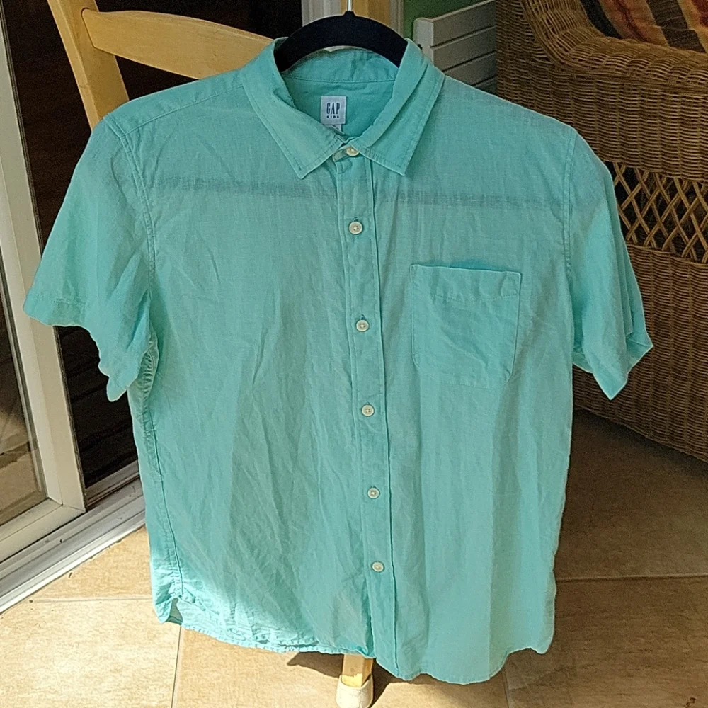 Gap mint green linen cotton button down shirt 14
